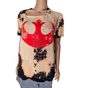 Star Wars Rebel Alliance Distressed Bleached Graphic Tee Shredded Grunge MD